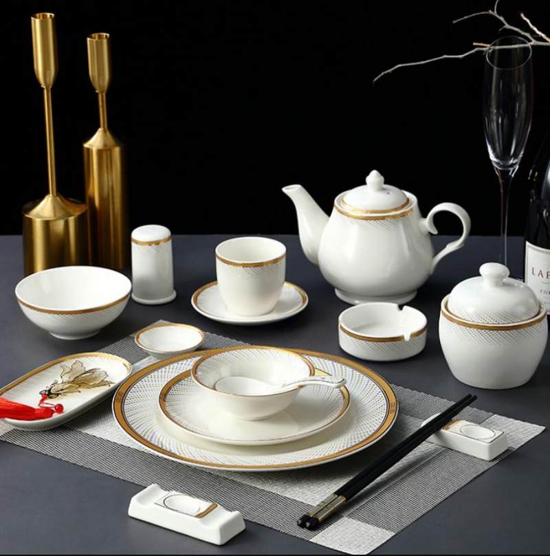 New arrival gold trim ceramic dinnerware set